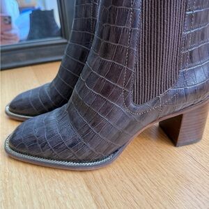 Vince Camuto Dark Brown Croc-Embossed Heeled Boots